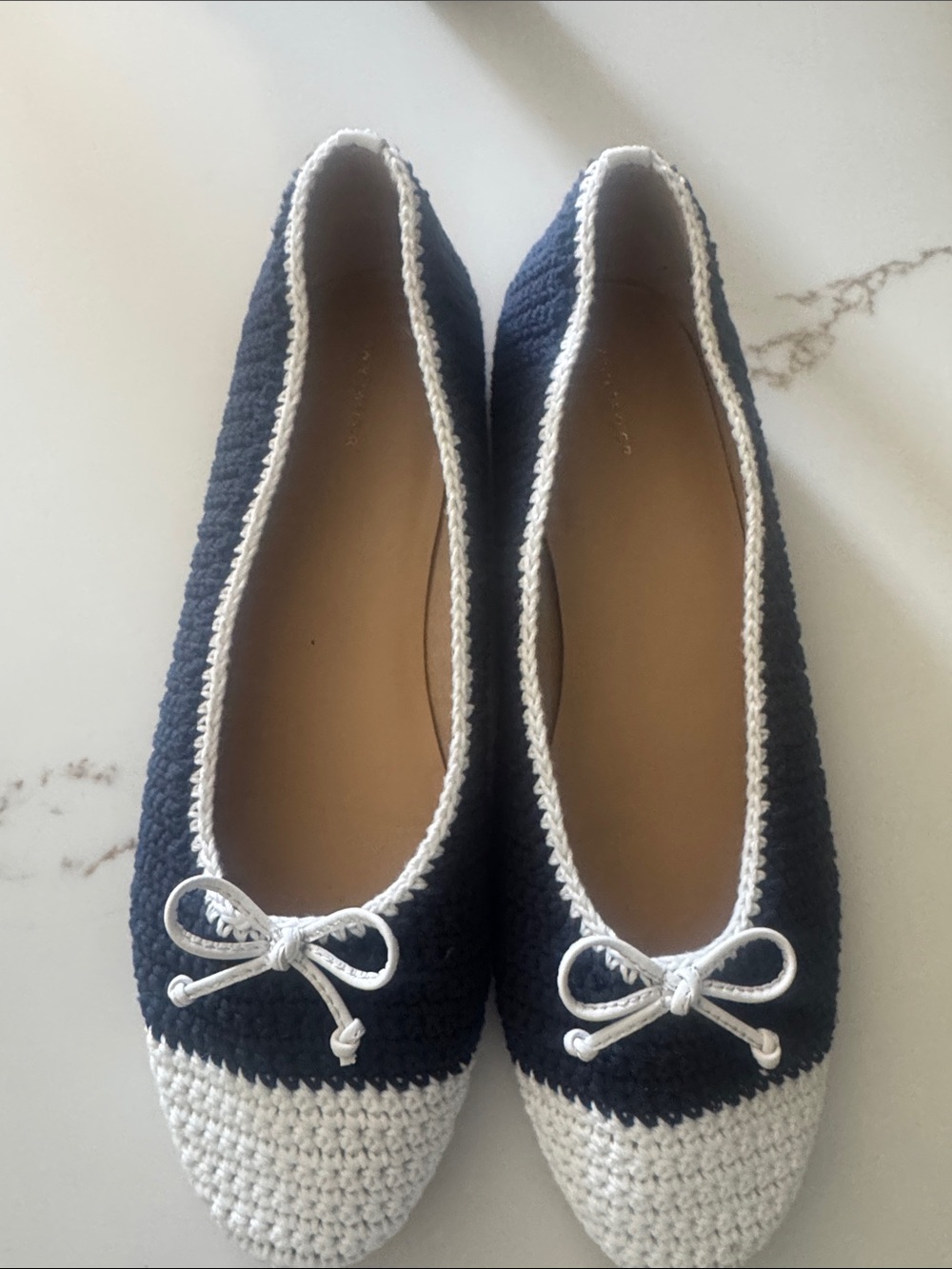 Ann Taylor Navy and White Crochet Ballet Flats